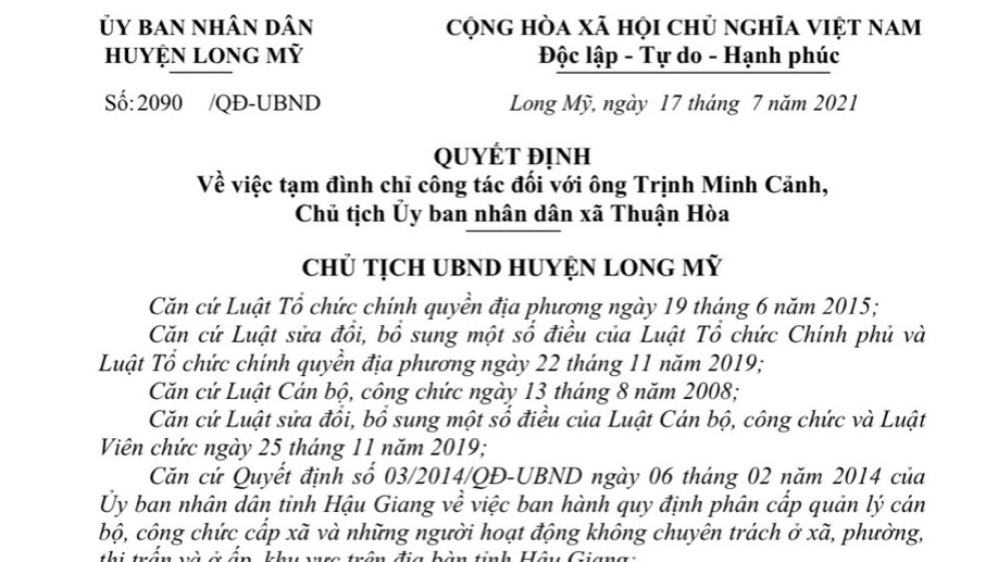 Tạm đình chỉ công tác Chủ tịch UBND xã do thiếu trách nhiệm trong chống dịch Covid-19